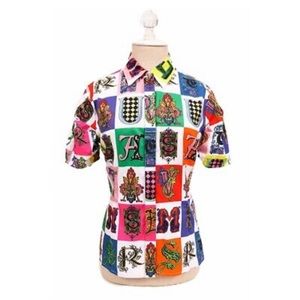Versace Vivid Gothic Baroque Alphabet Print Blouse